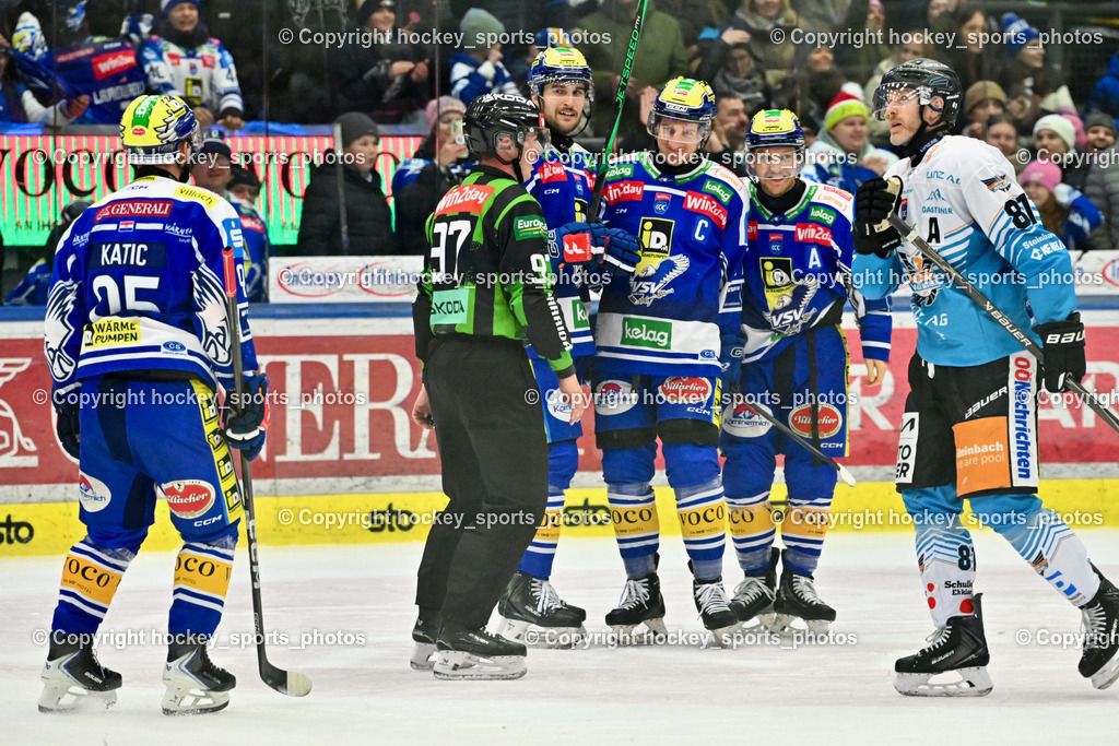 EC IDM Wärmepumpen VSV vs. Steinbach Black Wings Linz | Jubel EC VSV #95 Mark Katic EC VSV, #8 Maximilian Rebernig EC VSV, #77 Philipp Lindner EC VSV, #72 John Hughes EC VSV, #81 Sean Brendan Collins Black Wings Linz, EC IDM Wärmepumpen VSV vs. Steinbach Black Wings Linz, EC IDM Wärmepumpen VSV vs. Steinbach Black Wings Linz am 23.01.2026 in Villach (Stadthalle Villach), Austria, (Photo by Bernd Stefan)