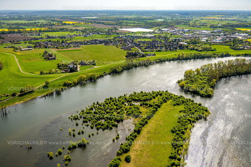 Xanten240402243BislicherInselAlterRhein | Luftbild, Alter Rhein und Bislicher Insel, Auenlandschaft  und NSG Naturschutzgebiet, Vogelschutzgebiet und Fernsicht, Lüttingen, Xanten, Niederrhein, Nordrhein-Westfalen, Deutschland
