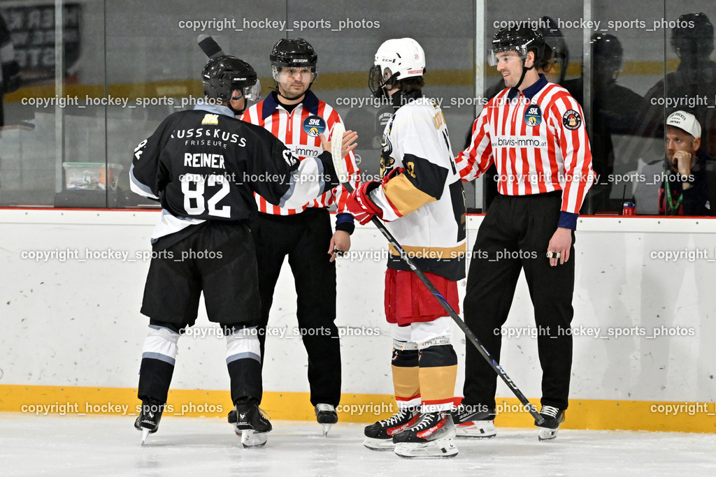 Kuss & Kuss Kings vs. Golden Bulls | #82 Paul Reiner Kuss &amp; Kuss Kings, #20 Dobrovolny Johannes Golden Bulls, Milan Zrnic Referee, Wolfgang Puff Referee, Kuss &amp; Kuss Kings vs. Golden Bulls, Kuss &amp; Kuss Kings vs. Golden Bulls am 30.05.2025 in Ferlach (HTC Eishalle Ferlach), Austria, (Photo by Bernd Stefan)