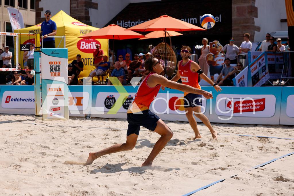 Obi BeachTour 2026 - Basel | BASEL, SWITZERLAND - JULY 19: LUC EMANUEL FLÜCKIGER (SUI) during the Obi BeachTour 2026 match between DILLIER / FLÜCKIGER (SUI) and HAGENBUCH / HAUSSENER (SUI) at Barfüsserplatz on July 19, 2026 in Basel, Switzerland. - Realisiert mit Pictrs.com