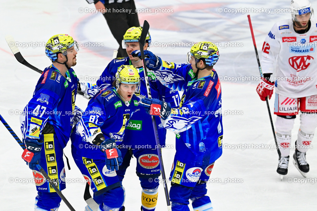 EC IDM Wärmepumpen VSV vs. EC KAC 12.3.2023 | #17 Kulda Arturs, #81 Richter Marco, Jubel EC VSV Mannschaft, #47 Despres Simon, #78 Maxa Felix