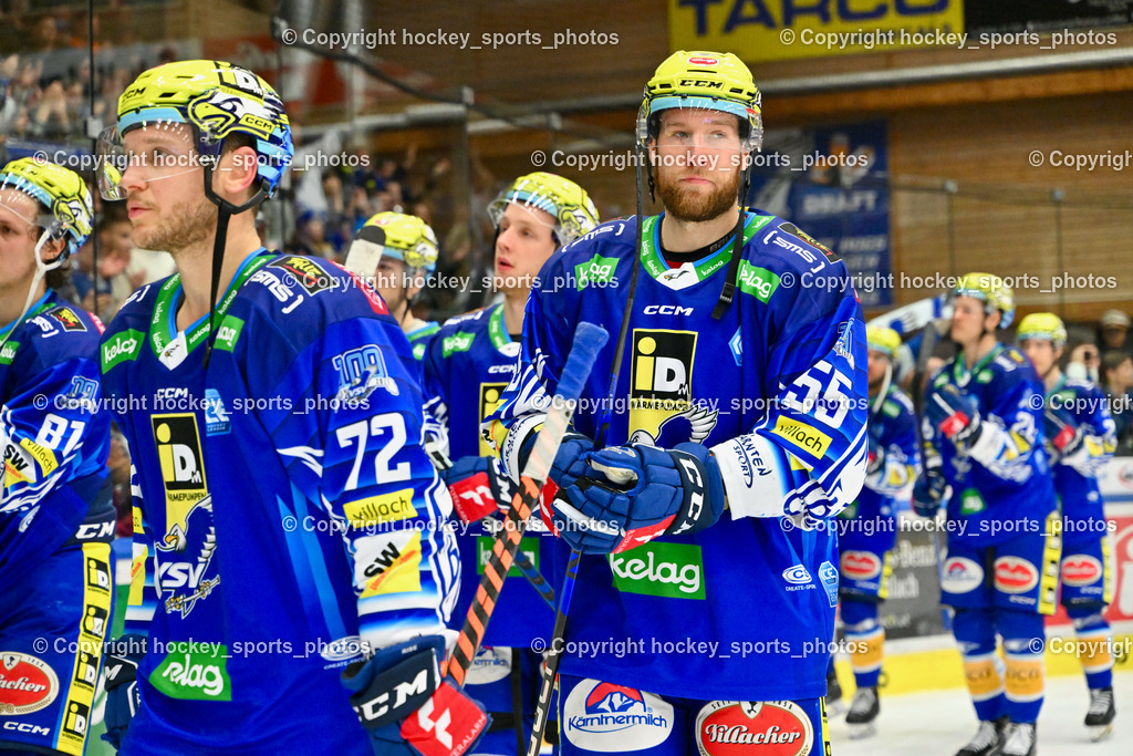 EC IDM Wärmepumpen VSV vs. EC KAC 17.3.2023 | EC VSV Mannschaft nach Niederlage Spiel 5 gegen KAC, #72 Hughes, #55 Sabolic Robert 