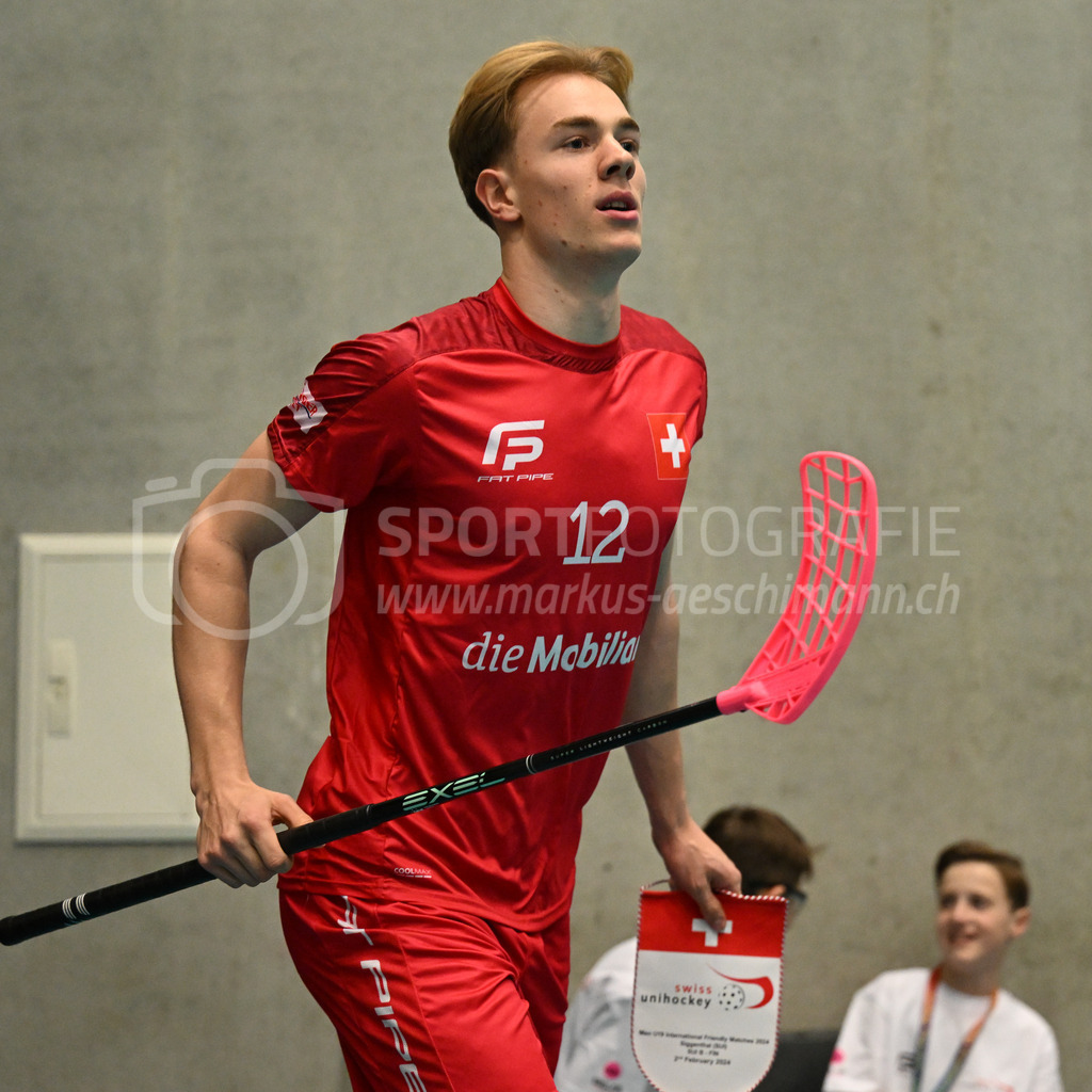 Switzerland B U19 vs Finland U19 - 2. February 2024 | Switzerland B U19 vs Finland U19
U19 Men International Matches in Switzerland
GoEasy Arena, Siggenthal Station
Switzerland defender #12 Janis Ribler.
Credit: Markus Aeschimann | <a href="https://www.markus-aeschimann.ch">Sportfotografie Markus Aeschimann</a> | <a href="https://www.instagram.com/sportfotografie.aeschimann">@sportfotografie.aeschimann</a> - Realisiert mit Pictrs.com