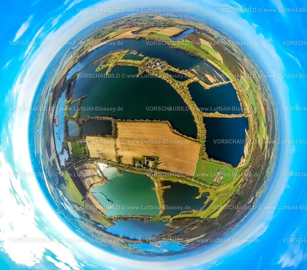 Wesel240390105Wesel-Bislich_Vahnum_Bergerfurth | Luftbild, Rheinaue Bislich-Vahnum Landschaftsschutzgebiet LSG, Hagener Meer, Bellinghover Meer, Lange Renne, Bergerfurth, Erdkugel, Fisheye Aufnahme, Fischaugen Aufnahme, 360 Grad Aufnahme, tiny world, little planet, fisheye Bild, Bislich, Wesel, Nordrhein-Westfalen, Deutschland