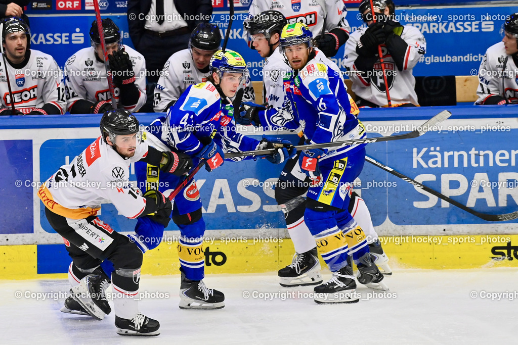 EC IDM Wärmepumpen VSV vs. Pioneers Vorarlberg | #15 Mark Mußbacher Pioneers Vorarlberg, #43 Julian Raspotnig EC VSV, #16 Kevin Hancock EC VSV, EC IDM Wärmepumpen VSV vs. Pioneers Vorarlberg, EC IDM Wärmepumpen VSV vs. Pioneers Vorarlberg am 22.02.2026 in Villach (Stadthalle Villach), Austria, (Photo by Bernd Stefan)