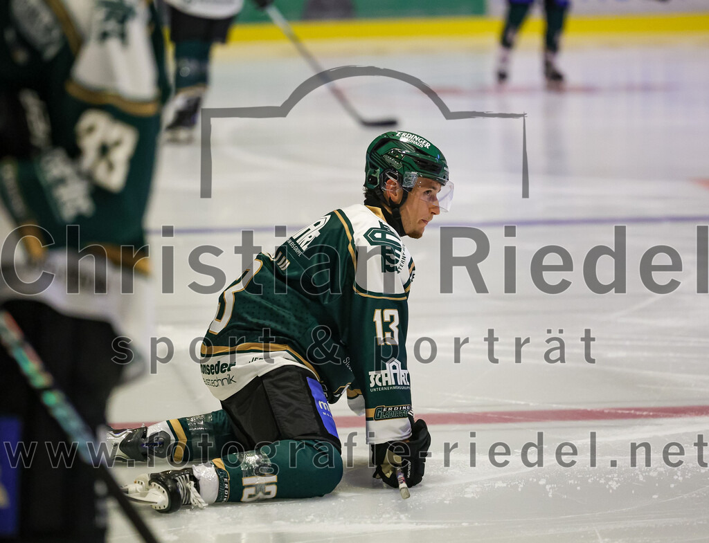 2025-08-22_003_TSV_Erding_gegen_EV_Fuessen | Erding, Deutschland, 22.08.2025:Eishockey, Oberliga Süd 2025 / 2026, Testspiel, TSV Erding gegen EV Füssen, Endergebnis: 1:4Björn Salhi (Erding Gladiators, #13)Foto: Christian Riedel / fotografie-riedel.net