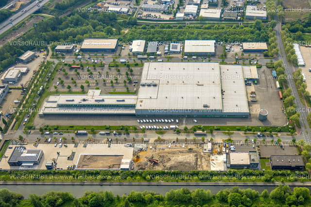 Herne240500327 | Luftbild, Sanacorp Pharmahandel GmbH, Gewerbegebiet Hibernia, Baustelle Neubau BRR Baumaschinen und Tochtergesellschaft AP Deutschland, Holsterhausen, Herne, Ruhrgebiet, Nordrhein-Westfalen, Deutschland