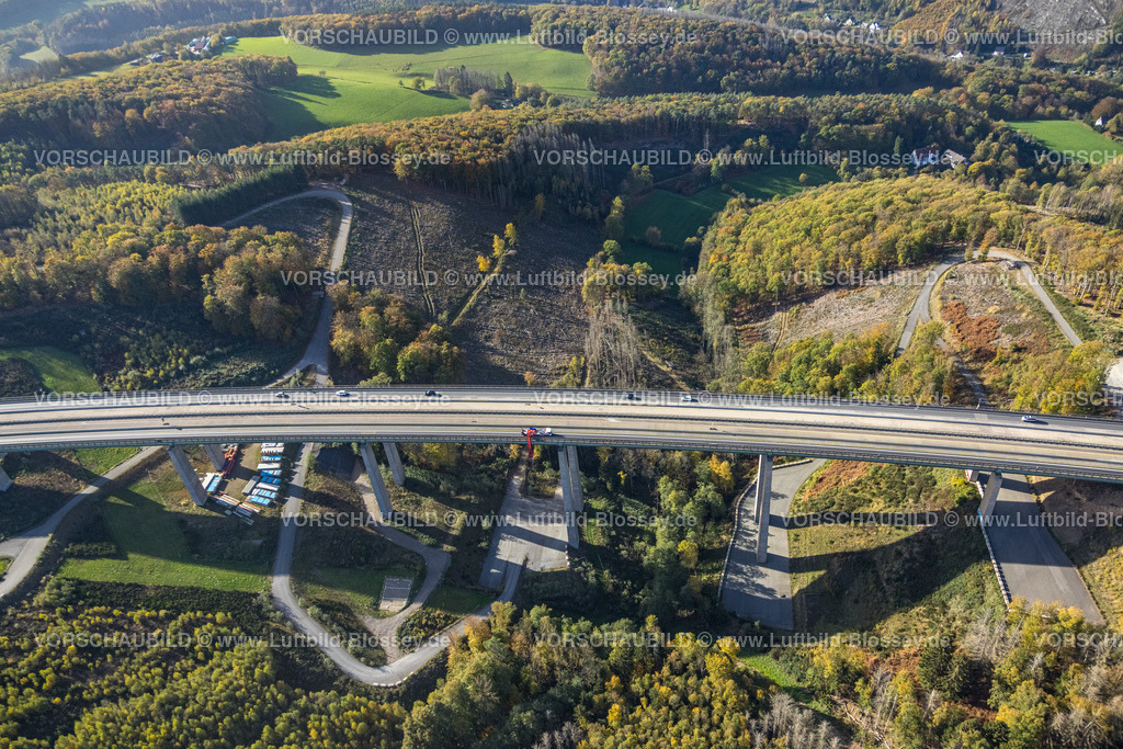 Hagen221016650 | Luftbild, Baustelle Brückenprüfung Talbrücke Brunsbecke der Autobahn A45, Dahl, Hagen, Ruhrgebiet, Nordrhein-Westfalen, Deutschland