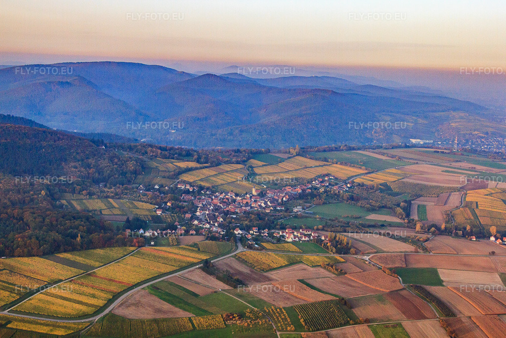 Vue aérienne: Village viticole situé au pied des pentes sud des Vosges à Rott dans le département Bas Rhin, France – .Photo: IMG_54258.jpg prise le 21/10/2012 par Werner Riehm/FLY-FOTO.eu – Résolution de l'original: 4752 x 3168 px