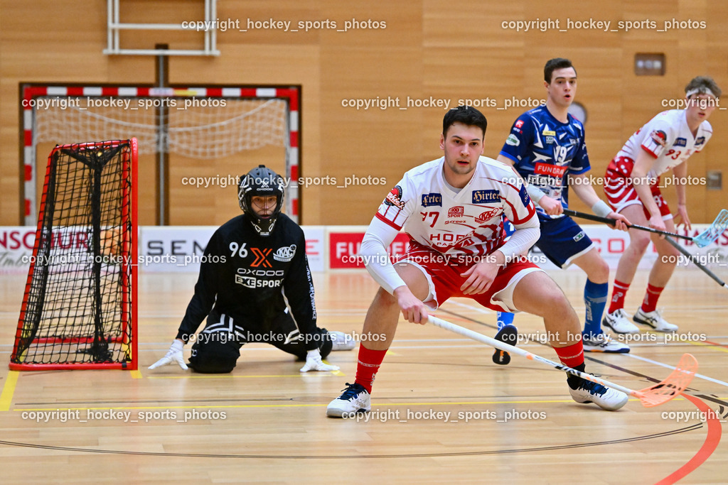VSV Unihockey vs. KAC Floorball 4.2.2023 | #96 Clemens Meixner, #77 Thomas Huditz, #19 Philipp Seiser