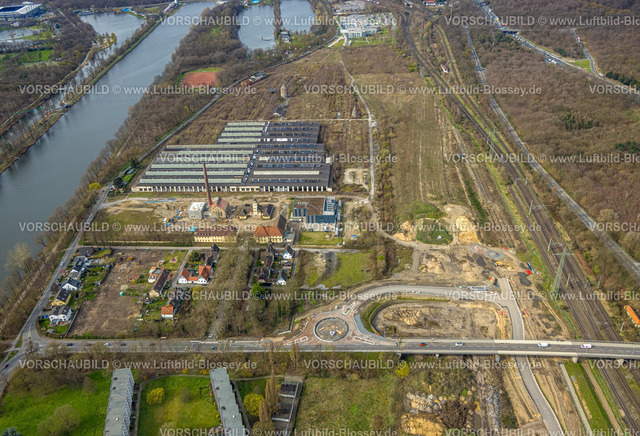 Duisburg230302234 | Luftbild, Baustelle, ehemaliger Rangierbahnhof Wedau, geplantes Duisburger Wohnquartier, Wedau, Duisburg, Ruhrgebiet, Nordrhein-Westfalen, Deutschland