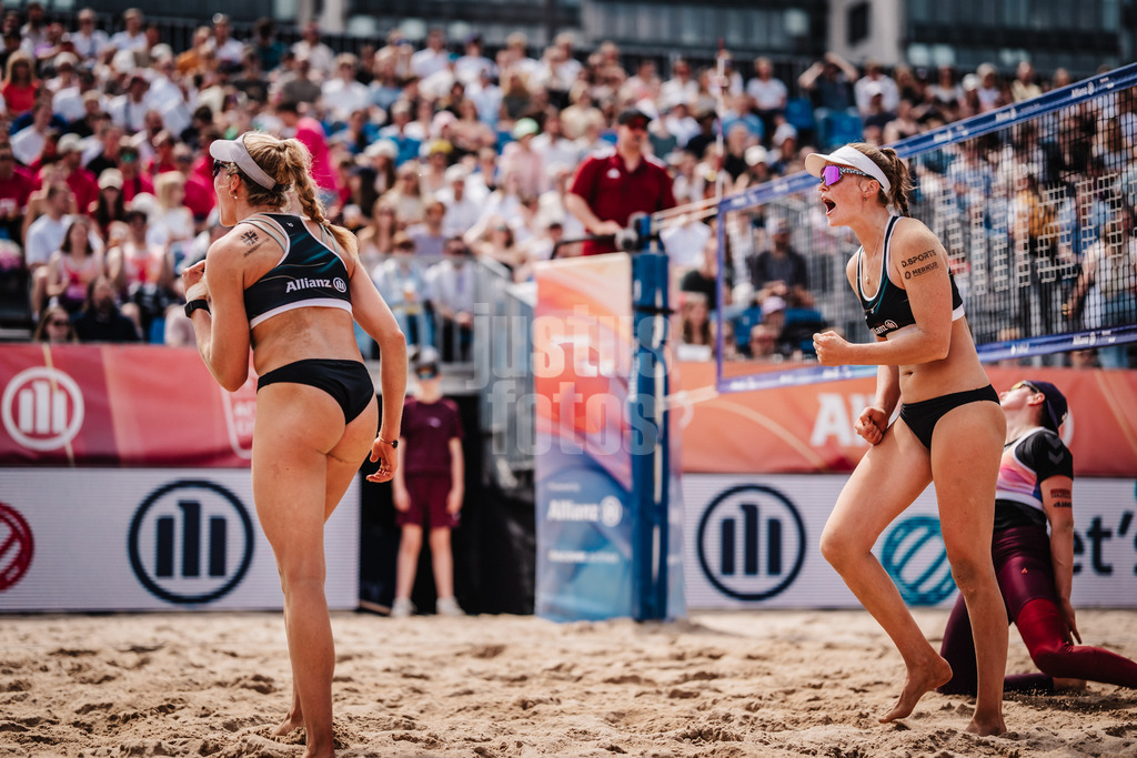 Beachvolleyball | Männer | Allianz German Beach Tour 2025 | Tourstop Hamburg | 31.05.2025 | v.l. Melanie Paul und Lea Kunst jubeln
