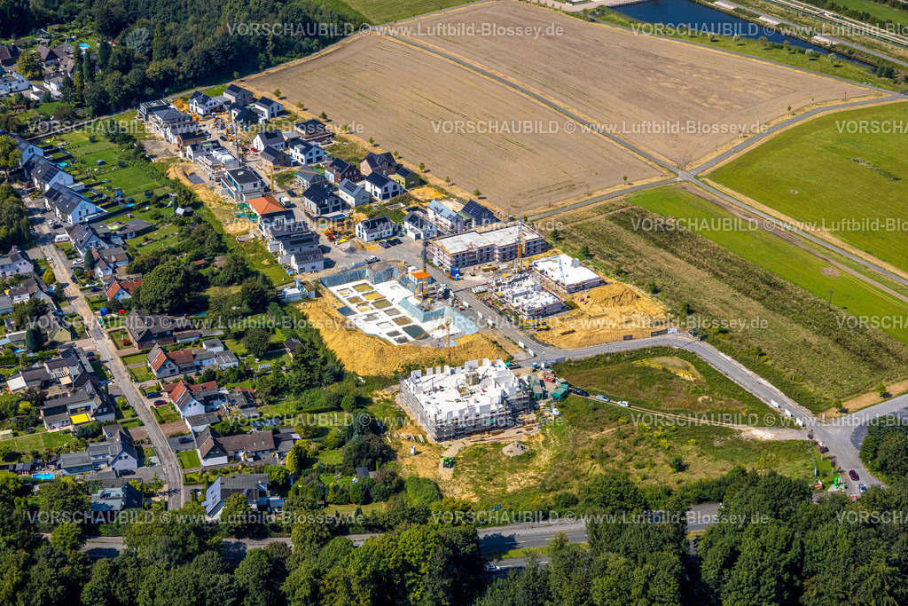 Gelsenkirchen240808023GE-Nord | Luftbild, Baustelle und Neubaugebiet Wohnsiedlung am Stadtteilpark Hassel, Glückaufpark Hassel, Hassel, Gelsenkirchen, Ruhrgebiet, Nordrhein-Westfalen, Deutschland