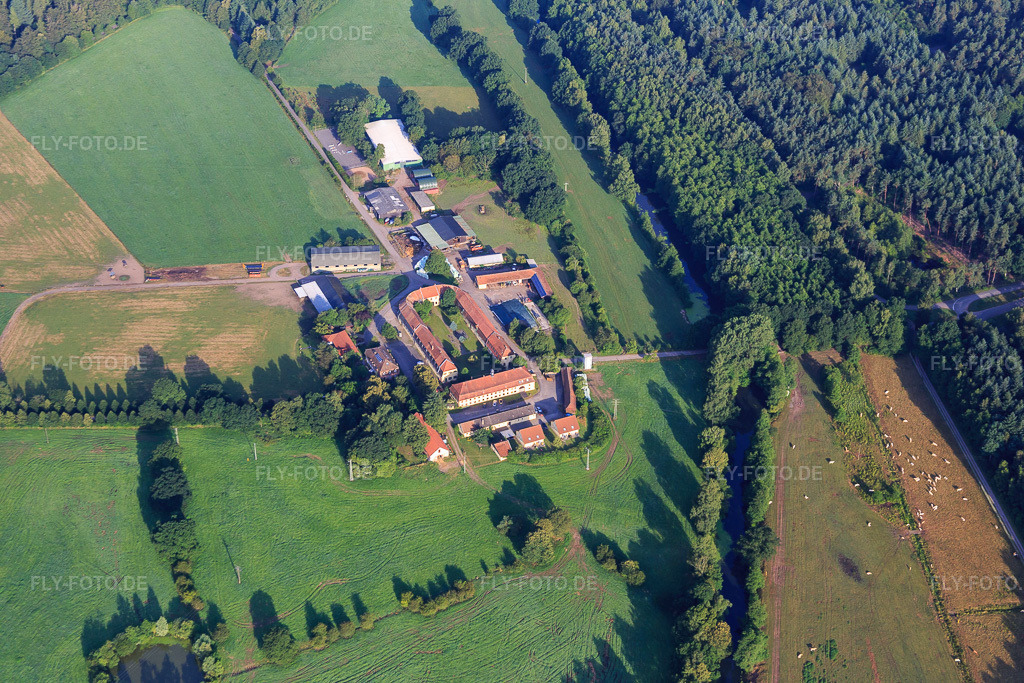 Luftbild: Gehöft an der Glan im Ortsteil Eichelscheiderhof in Waldmohr im Bundesland Rheinland-Pfalz in Deutschland. Foto: IMG_091934.jpg vom 16.07.2016 durch Werner Riehm/FLY-FOTO.de