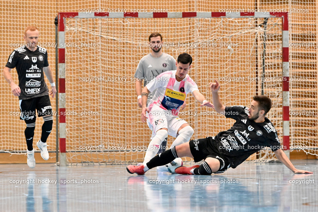 Carinthia Flamengo Futsal Club vs. FC Ljuti Krajisnici | #18 Nermin Hasanbegovic FC Ljuti Krajisnici, #72 Armin Kahvedzic Carinthia Flamengo, #22 Nik Plestenjak Carinthia Flamengo, #27 Adnan Hodzic FC Ljuti Krajisnici, Carinthia Flamengo Futsal Club vs. FC Ljuti Krajisnici, Carinthia Flamengo Fusal Club vs. FC Ljuti Krajisnici am 12.10.2025 in Klagenfurt (Ballspielhalle Viktring), Austria, (Photo by Bernd Stefan)
