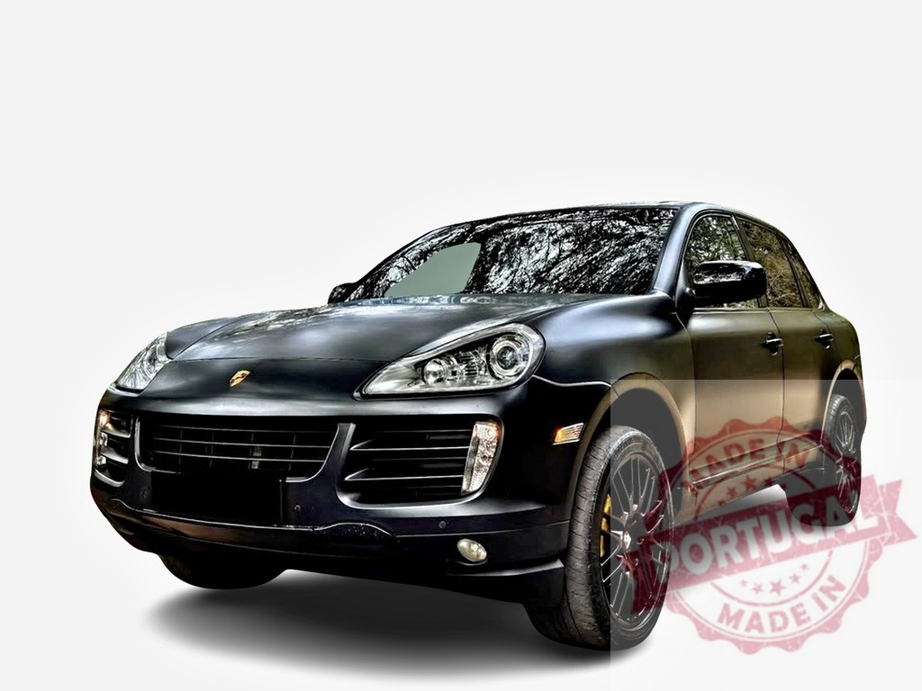 Porsche Cayenne matte black SUV on white background | Porsche Cayenne SUV with a matte black finish and black wheels on a clean white background - Realized with Pictrs.com