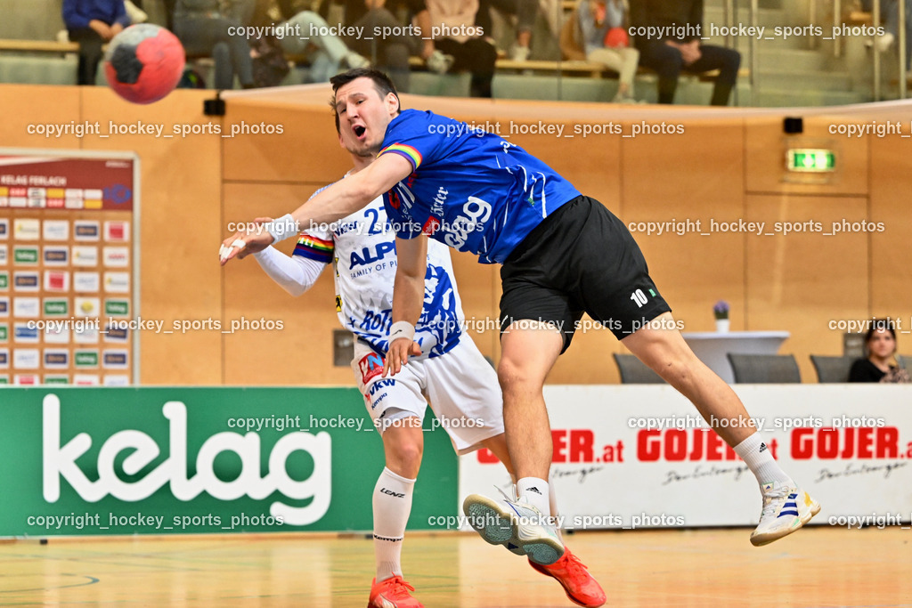 SC Ferlach vs. ALPLA HC Hard | #10 Perkusic Toni SC Ferlach, #27 WENDEL Samuel SC Hard, SC Ferlach vs. ALPLA HC Hard, SC Ferlach vs. ALPLA HC Hard am 05.04.2025 in Ferlach (Ballspielhalle Ferlach), Austria, (Photo by Bernd Stefan)