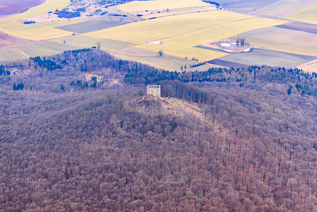 Luftbild: Mauerreste der ehemaligen Burganlage Burgruine Straufhain im Ortsteil Seidingstadt in Straufhain im Bundesland Thüringen in Deutschland. Foto: IMG_56184.jpg vom 06.04.2013 durch Werner Riehm/FLY-FOTO.dePage One - Mittelalterliche Burgruine Straufhain