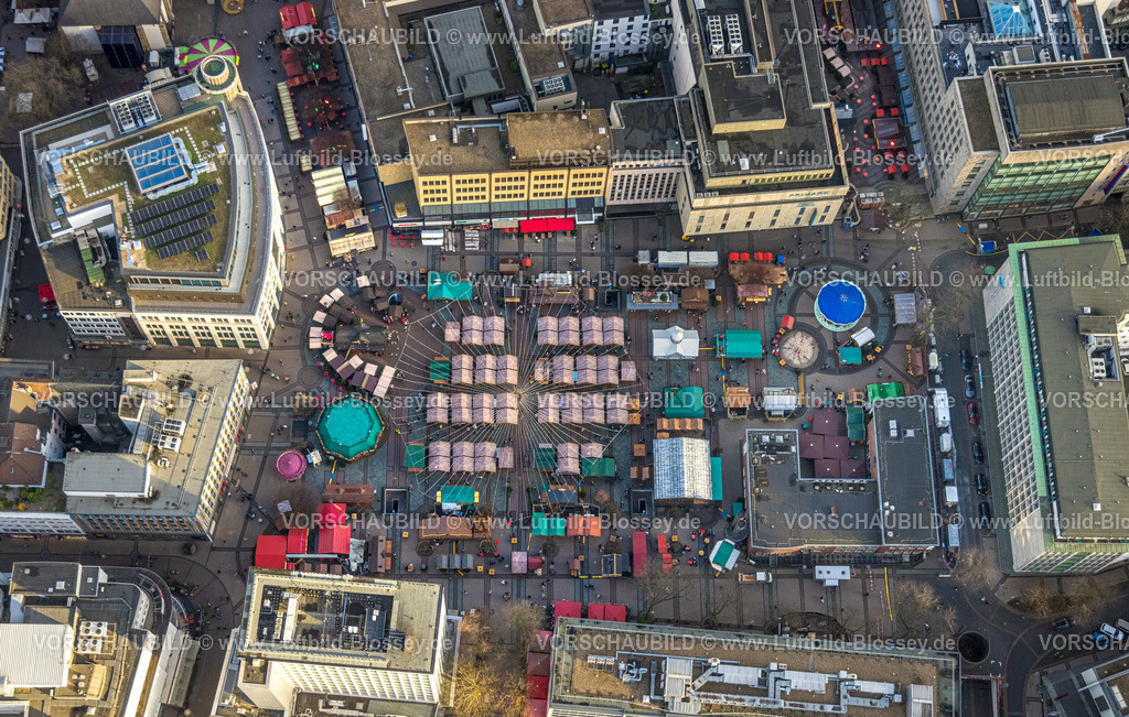 Essen251201469 | Luftbild, Weihnachtsmarkt in der Essener City, Kennedyplatz, Essen, Ruhrgebiet, Nordrhein-Westfalen, Deutschland