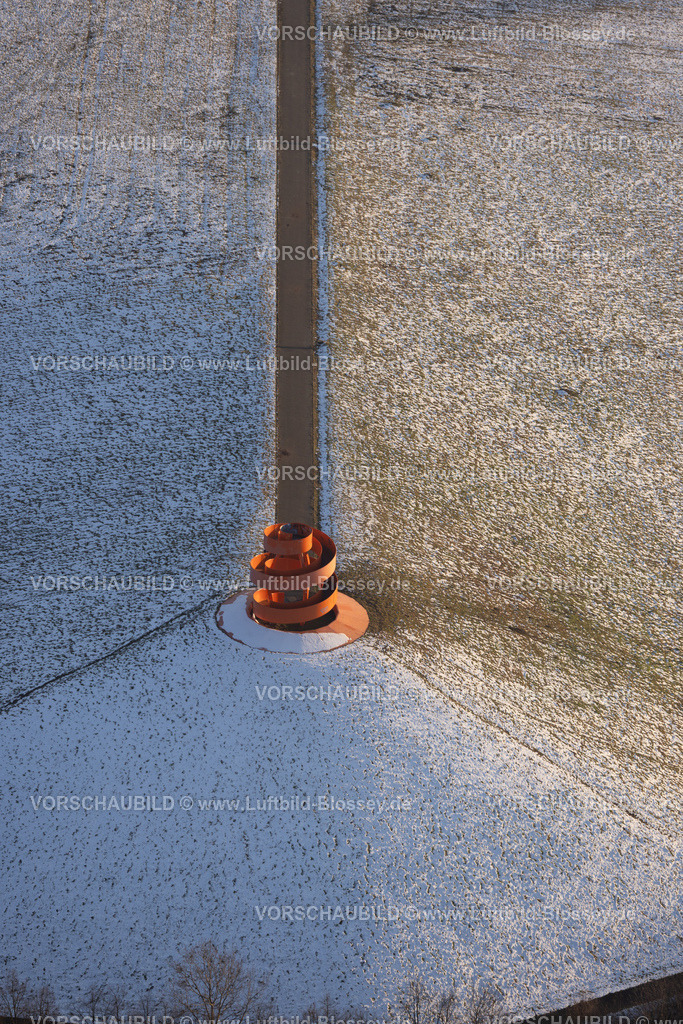 Hamm260106049 | Luftbild, orangenes Haldenzeichen Radbod auf der Bergehalde Radbod, Winterlandschaft, Bockum-Hövel, Hamm, Ruhrgebiet, Nordrhein-Westfalen, Deutschland