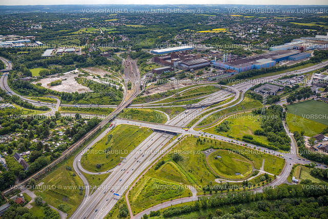 Bochum220604825 | Luftbild, Autobahndreieck Bochum-West, Autobahn A40 und A448, thyssenkrupp Steel Europe AG Werk Bochum, Kruppwerke, Bochum, Ruhrgebiet, Nordrhein-Westfalen, Deutschland