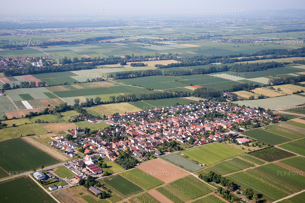 Luftbild: Ortsansicht der Straßen und Häuser der Wohngebiete in Altdorf im Bundesland Rheinland-Pfalz in Deutschland. Foto: IMG_080960.jpg vom 14.06.2015 durch Werner Riehm/FLY-FOTO.de