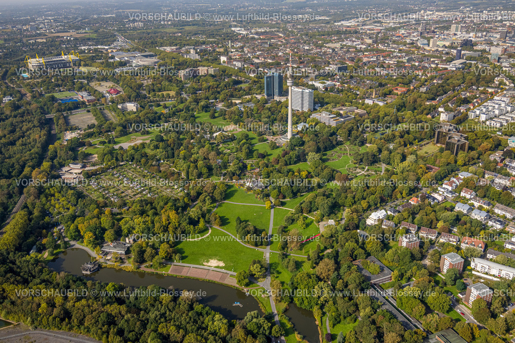 Dortmund231000380 | Luftbild, Westfalenpark Ansicht mit Florianturm und See, Ruhrallee, Dortmund, Ruhrgebiet, Nordrhein-Westfalen, Deutschland