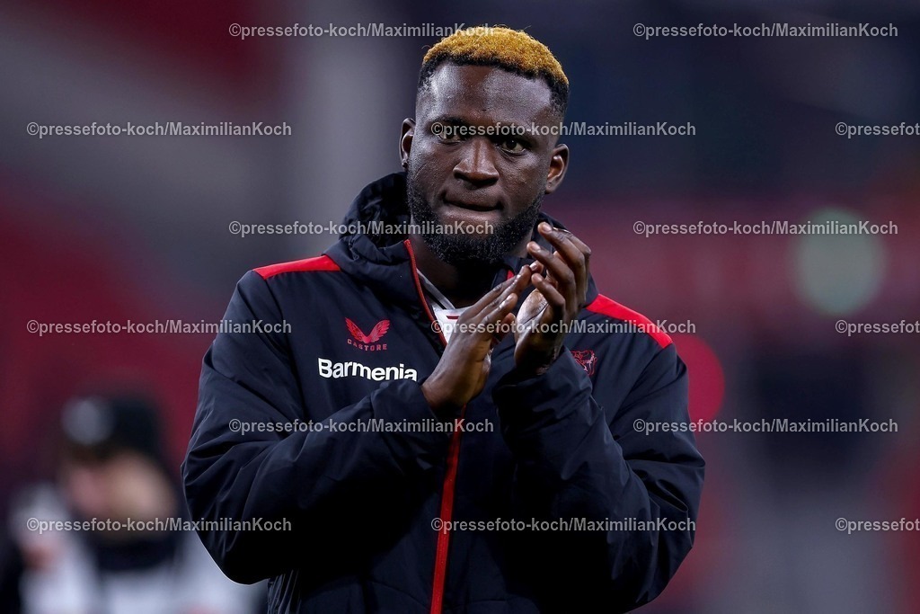 Lev02022502291 | 02.02.2025, Fußball, Bayer 04 Leverkusen - TSG 1899 Hoffenheim, 1. Fußball Bundesliga, 20. Spieltag, BayArena, Saison 2024 2025: Victor Boniface (Bayer04 Leverkusen #22)DFB regulations prohibit any use of photographs as image sequences and or quasi-video.