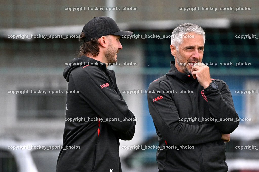 SAK vs. ATUS Ferlach | Headcoach ATUS Ferlach Darko Djukic, Asisstentcoach Atus Ferlach Petar Maric, SAK vs. ATUS Ferlach, SAK vs. ATUS Ferlach am 01.08.2025 in Klagenfurt (Sportpark Welzenegg), Austria, (Photo by Bernd Stefan)