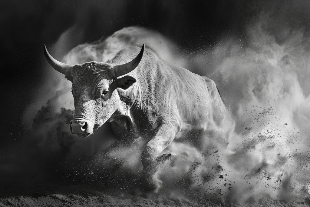 2411017 - Wilder Stier | Ein Stier im Stil einer Schwarzweiß-Fotografie.