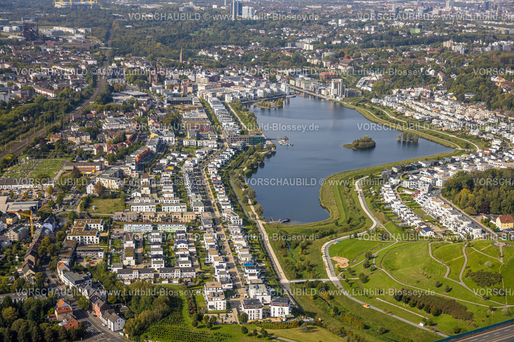 Dortmund231000225 | Luftbild, Phönix-See Naherholungsgebiet und Ausflugsziel mit Wohngebiet, ehemaliges Stahlwerksareal Phoenix-Ost, Hörde, Dortmund, Ruhrgebiet, Nordrhein-Westfalen, Deutschland