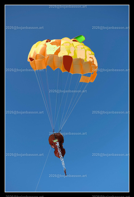 Ballon Kontrabass an Seil an Ballonjpg | Ironische, lustige Fotomontagen, Fotodesign Musik, Musikinstrumente ohne KI. Klavier. Geigen. Violinen. Bratschen. Trompeten. Tubas. Cello. Celli. Kontrabass. Kaufen Sie die Bilder in einer geschützten Galerie bequem online. - Realisiert mit Pictrs.com