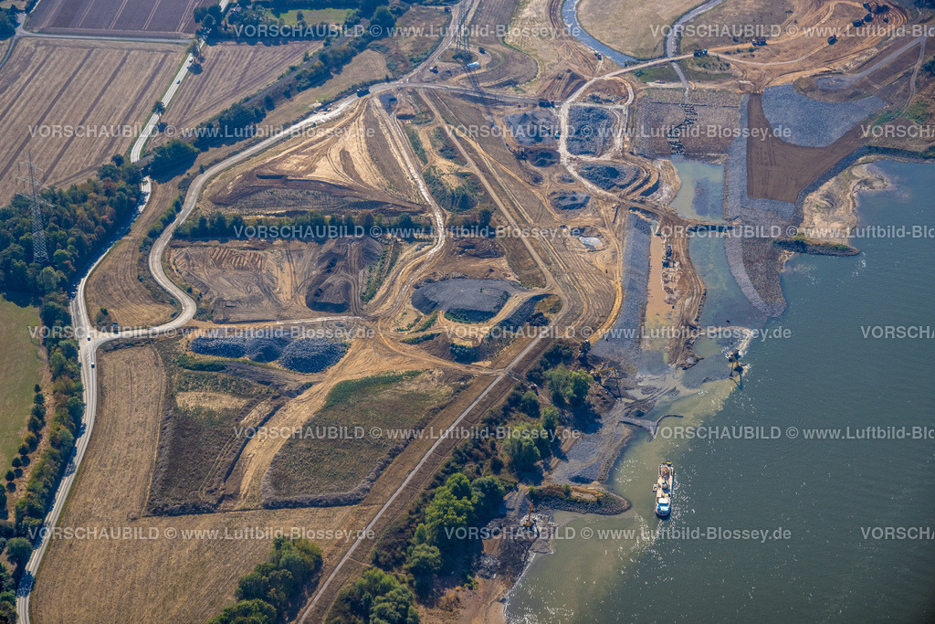 Dinslaken220806353Emschermuendung | Luftbild, Emschermündung Renaturierung, Rheinaue Walsum, Fluss Rhein und Fluss Emscher, Eppinghoven, Dinslaken, Ruhrgebiet, Nordrhein-Westfalen, Deutschland