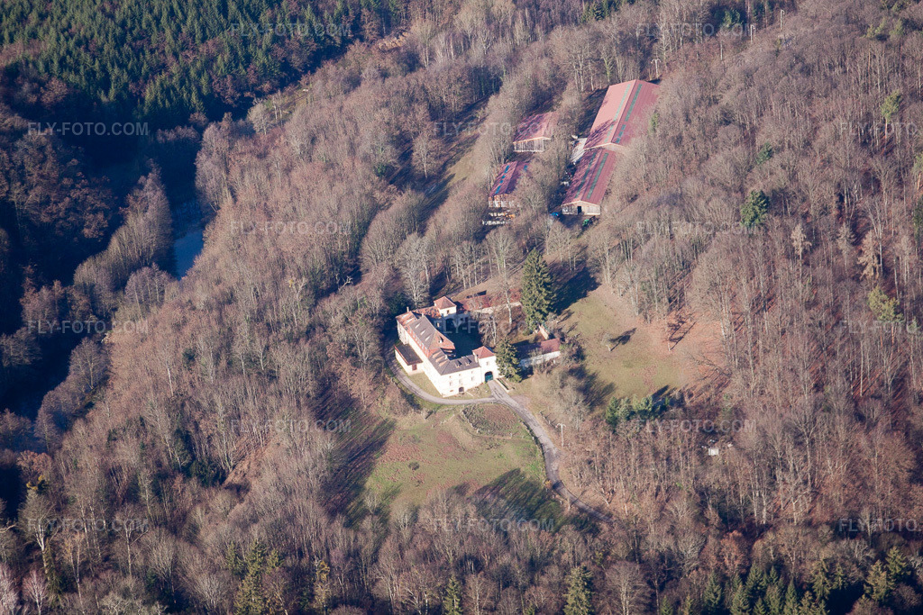 Aerial view: Chateau Langenberg in Weiler in the state Bas-Rhin, France.Photo: IMG_48396.jpg taken on 12/11/2011 by Werner Riehm/FLY-FOTO.comResolution of the original: 4752 x 3168 px