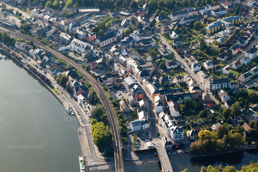 Aerial view: View of the town in Wasserbillig in the state Grevenmacher, Luxembourg.Photo: IMG_33886.jpg taken on 09/11/2010 by Werner Riehm/FLY-FOTO.comResolution of the original: 4752 x 3168 px