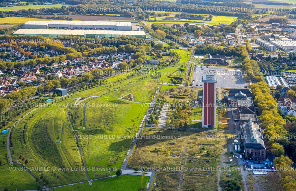 Kamp-Lintfort241013971 | Luftbild, Zechenpark Friedrich Heinrich, LAGA Park, ehemaliges RAG Bergwerk West mit Zechenturm und Förderturm, Lintfort, Kamp-Lintfort, Ruhrgebiet, Nordrhein-Westfalen, Deutschland