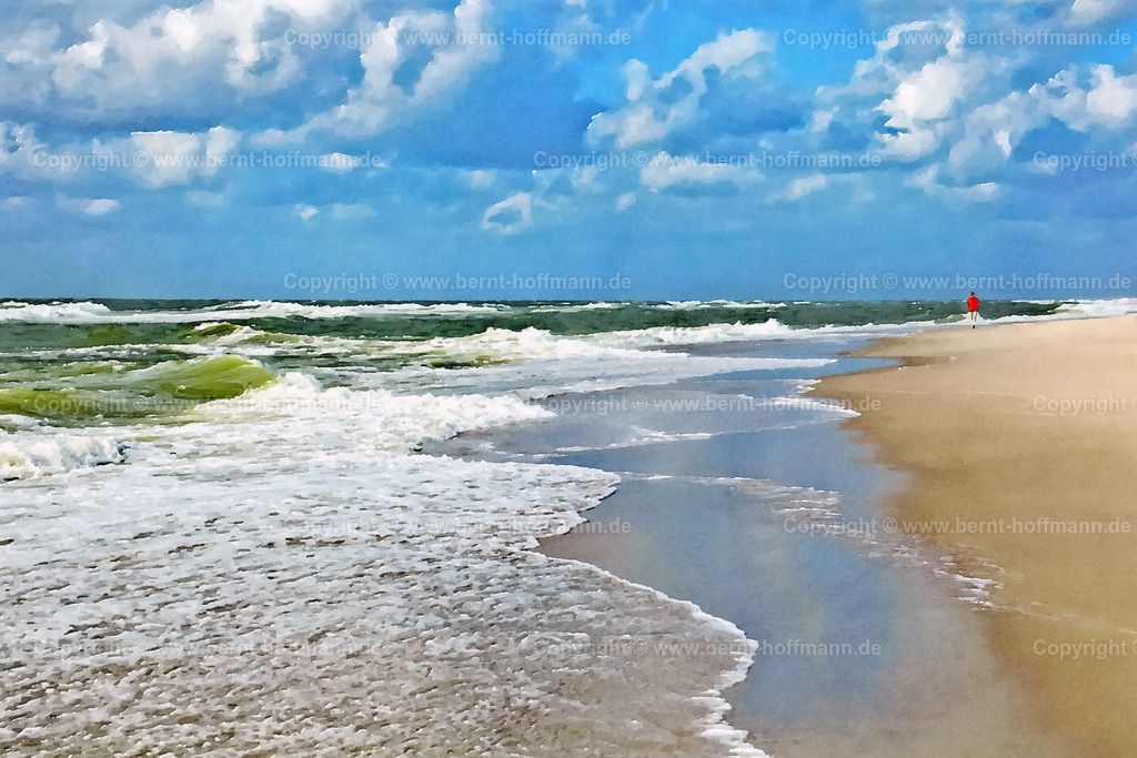PDM2_Strandgaenger_180x120 | DIGITALKUNST. Strandgänger am Sylter Weststrand. Sommer am Meer mit typischem Nordsee- Wolkenhimmel.  - Realisiert mit Pictrs.com