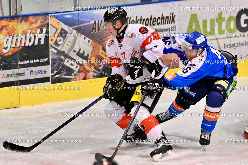 ESC SPARKASSE STEINDORF vs. EV ZELTWEG MURTAL LIONS | #17 Logar Miha EV ZELTWEG MURTAL LIONS, #46 Maurer Julian ESC Steindorf, ESC SPARKASSE STEINDORF vs. EV ZELTWEG MURTAL LIONS, ESC SPARKASSE STEINDORF vs. EV ZELTWEG MURTAL LIONS am 27.12.2025 in Steindorf (Ossiachersee Halle), Austria, (Photo by Bernd Stefan)