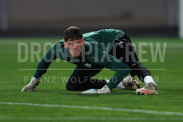 TSV Egger Glas Hartberg vs SV Oberbank Ried – Austrian Bundesliga Match | TSV Egger Glas Hartberg and SV Oberbank Ried. High-intensity match action, tackles, shots on goal, celebrations, fan atmosphere and stadium scenes captured in professional quality. The image shows Tom Ritzy Huelsmann (Hartberg).