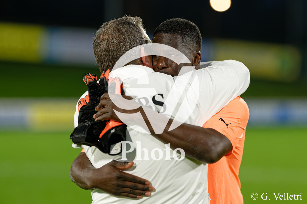 UEFA Region's Cup - Vaud v Munster | Diawara Kande (1 Vaud) and coach Assistant celebrate after winning during the UEFA Region's Cup game between Vaud and Munster at Centre Sportif de Colovray in Nyon, Switzerland 