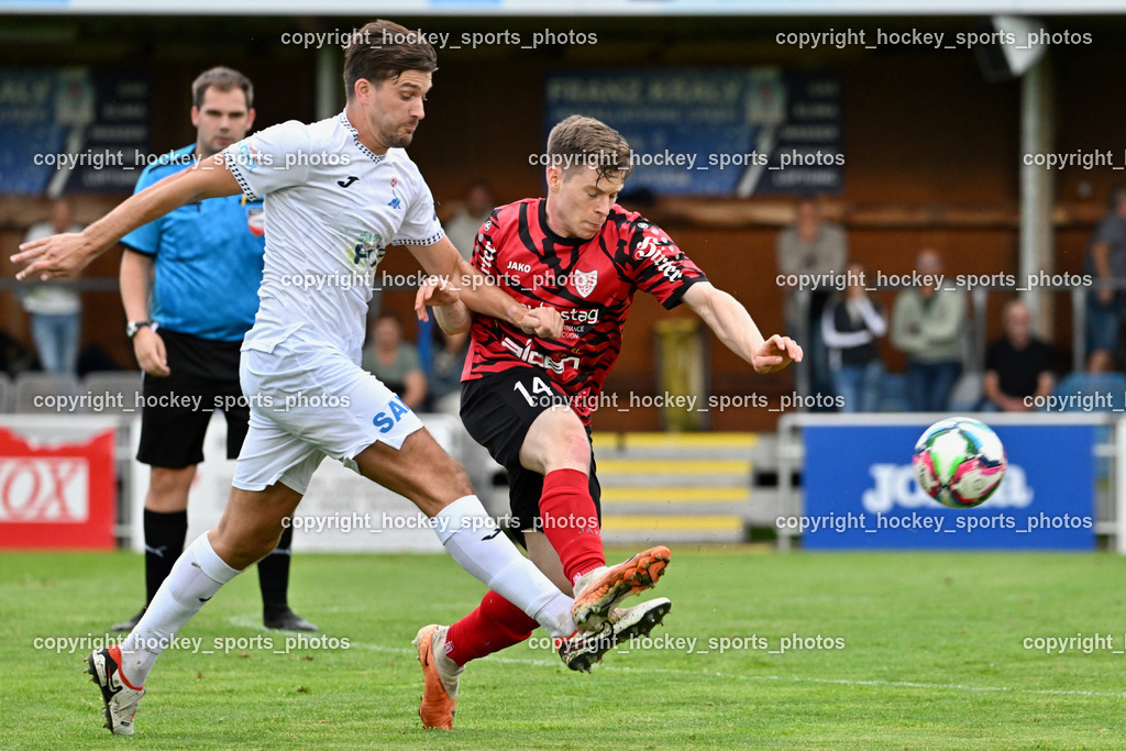 SAK vs. ATUS Ferlach | #4 Rok Jazbec SAK, #14 Florian Verdel ATUS Ferlach, SAK vs. ATUS Ferlach, SAK vs. ATUS Ferlach am 01.08.2025 in Klagenfurt (Sportpark Welzenegg), Austria, (Photo by Bernd Stefan)