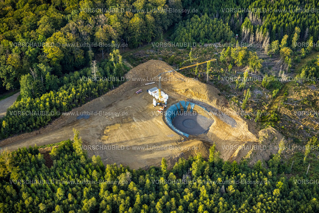 Hagen230903979 | Luftbild, Baustelle für Windrad im Wald mit Waldschäden, nahe Rafflenbeul, Eilpe, Hagen, Ruhrgebiet, Nordrhein-Westfalen, Deutschland