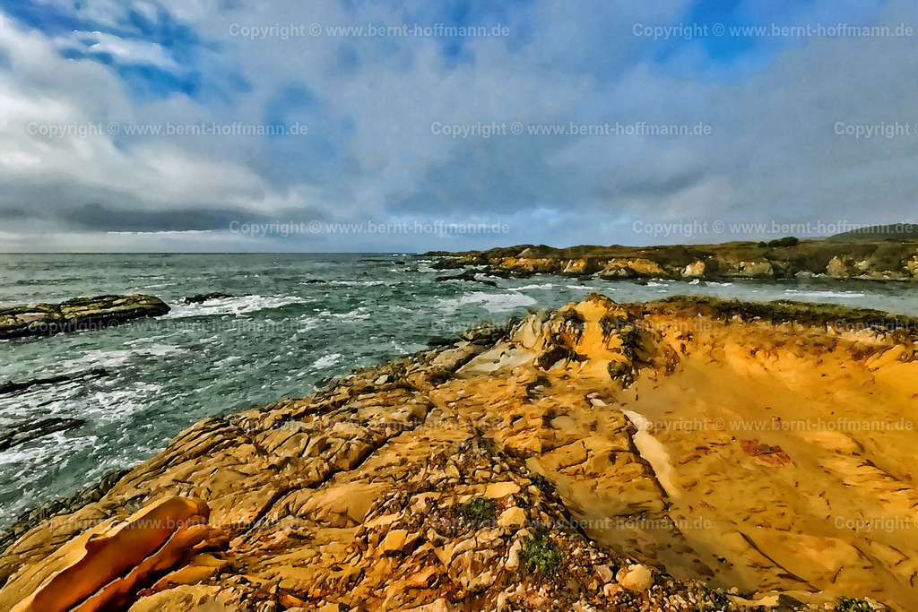 PAD2_FD_Pazifikkueste-01_150x100 | DIGITALKUNST. Pazifik-Küste – Ano Nuevo State Refuge. __ Küstenabschnitt südlich von San Francisco. __ Das Basisfoto für dieses malerisch verwandelte Werk hat der Wahl-Amerikaner Frank Döpke gemacht und es Bernt Hoffmann für dessen Kunstpart zur Verfügung gestellt. __ Seitenverhältnis = 3 zu 2 - Realisiert mit Pictrs.com