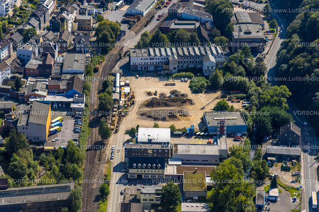 Ennepetal240814308 | Luftbild, Baustelle an der Wehrstraße zwischen Feuerwehr und Industriemuseum, Altenvoerde, Ennepetal, Ruhrgebiet, Nordrhein-Westfalen, Deutschland