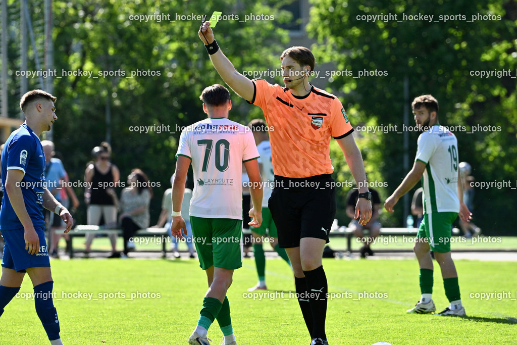 SV Donau vs. Union Matrei | Christoph Günter Messner Referee, Gelbe Karte, #7 Enrico Sebastian Schubert Union Matrei, #70 Melvin Osmic SV Donau,  SV Donau vs. Union Matrei, SV Donau vs. Union Matrei am 03.05.2026 in Klagenfurt (Sportplatz Donau), Austria, (Photo by Bernd Stefan)