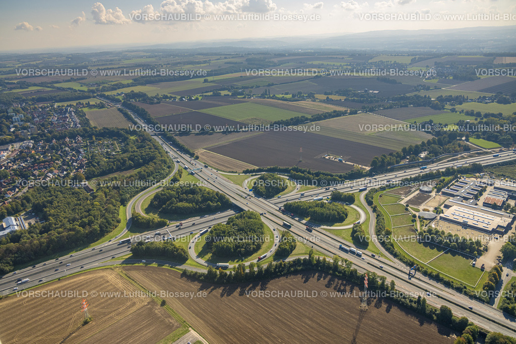 Unna220902584 | Luftbild, Autobahnkreuz Dortmund/Unna, Autobahn A1, Autobahn A44, Massen, Unna, Ruhrgebiet, Nordrhein-Westfalen, Deutschland