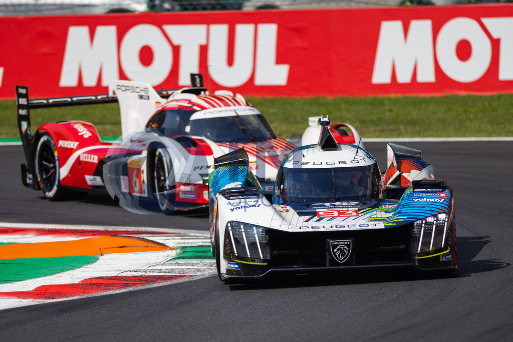 Trainproduction-20230708-0008 | MONZA,ITALY,08.Jul.23 - MOTORSPORTS - WEC, FIA World Endurance Championships, 6h of Monza, Autodromo Monza. Image shows Paul Di Resta (GBR), Mikkel Jense (DEN) and Jean-Eric Vergne (FRA/ Peugeot Totalenergies) and Kevin Estre (FRA), Andre Lotterer (GER) and Laurens Vanthoor (BEL/ Porsche Penske Motorsport).   Photo: Trainproduction / Matthias Trinkl