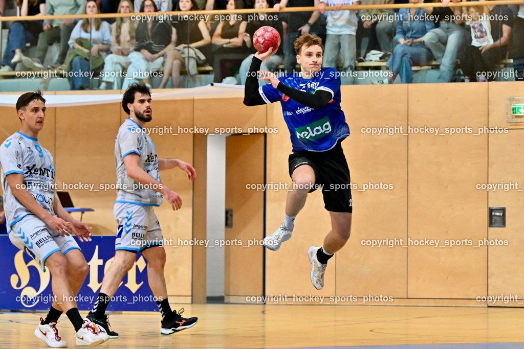 SC Ferlach vs. HSG Xentis Lipizzanerheimat | #9 PALMSTINGL Patrick Elias HSG Xentis Lipizzanerheimat,  #61 Golubovic Milan HSG Xentis Lipizzanerheimat, #25 PLONER Florian SC Ferlach, SC Ferlach vs. HSG Xentis Lipizzanerheimat, SC Ferlach vs. HSG Xentis Lipizzanerheimat am 18.04.2026 in Ferlach (Ballspielhalle Ferlach), Austria, (Photo by Bernd Stefan)