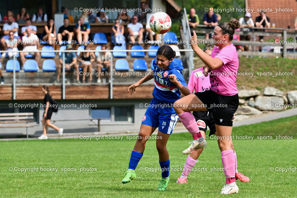 Carinthians Hornets vs. GAK 1902 Frauen | #25 Viola Parvizi GAK, #19 Jana Christina Lemberger Carinthians Hornets, Carinthians Hornets vs. GAK 1902 Frauen, Carinthians Hornets vs. GAK 1902 Frauen am 01.09.2024 in Sachsenburg (Sportplatz Sachsenburg), Austria, (Photo by Bernd Stefan)