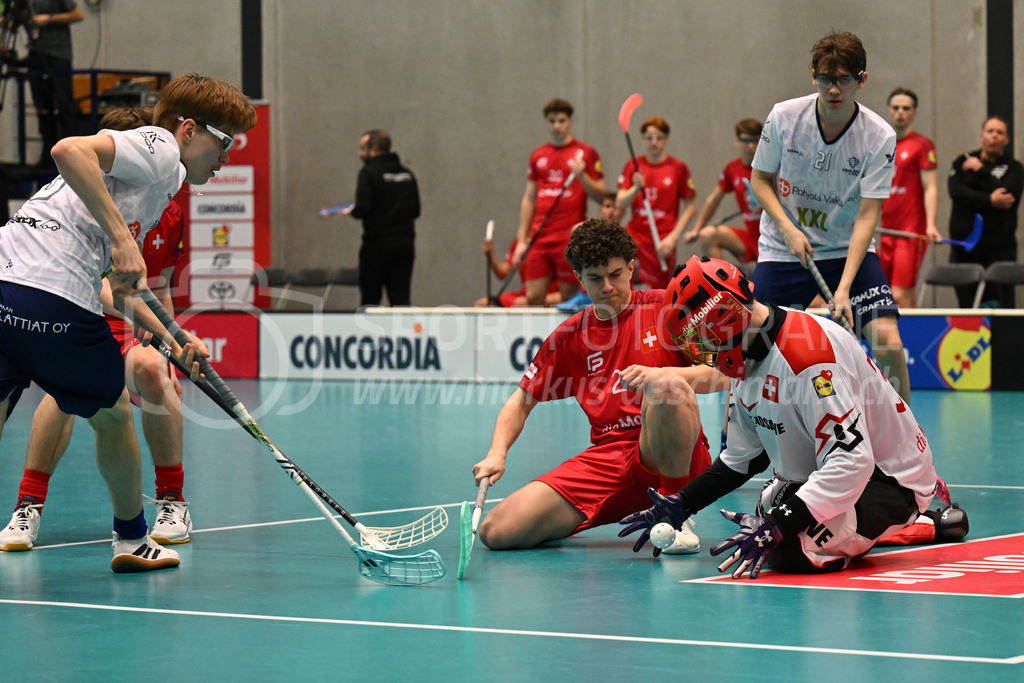 Switzerland B U19 vs Finland U19 - 2. February 2024 | Switzerland B U19 vs Finland U19
U19 Men International Matches in Switzerland
GoEasy Arena, Siggenthal Station
Switzerland goalie #30 Lars Birchmeier catches the ball.
Credit: Markus Aeschimann | <a href="https://www.markus-aeschimann.ch">Sportfotografie Markus Aeschimann</a> | <a href="https://www.instagram.com/sportfotografie.aeschimann">@sportfotografie.aeschimann</a> - Realisiert mit Pictrs.com